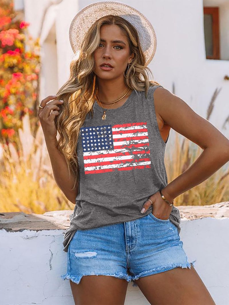 FAYALEQ American Flag Print Tank Tops Women USA Stars Stripes Patriotic T Shirt Summer Loose Vest Tees Size XL (Gray) - Image 2